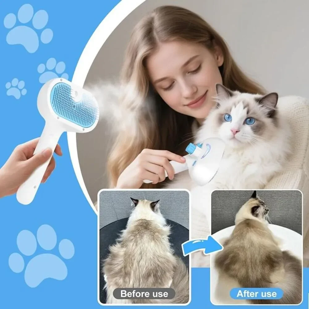 Pet Steam Brush for Dog & Cat - 3-in-1 Steam Grooming Brush